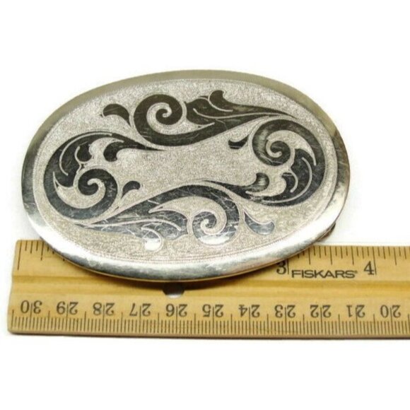 German Silver Etched Belt Buckle Fancy Design Western - Picture 5 of 9